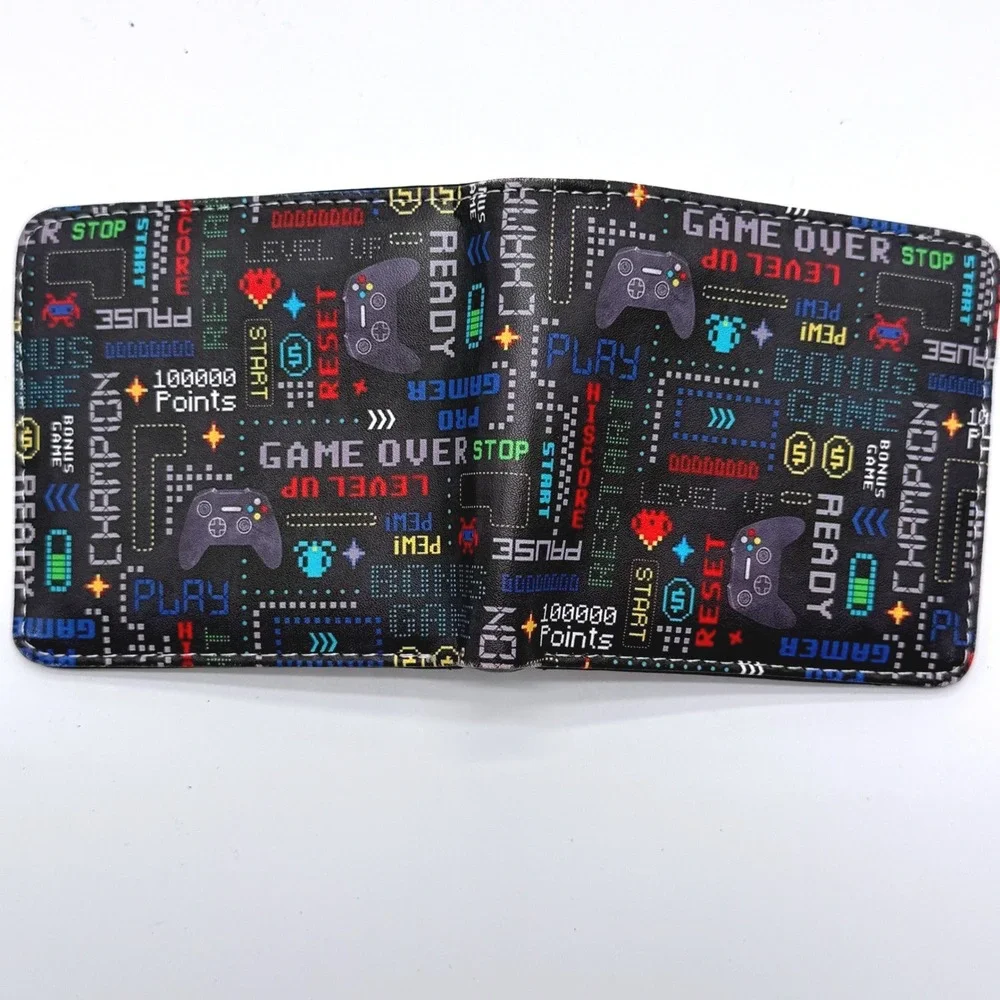 Bitsup‎ Retro Video Game Arcade Print Bifold Wallet Black Gamer ID Zip